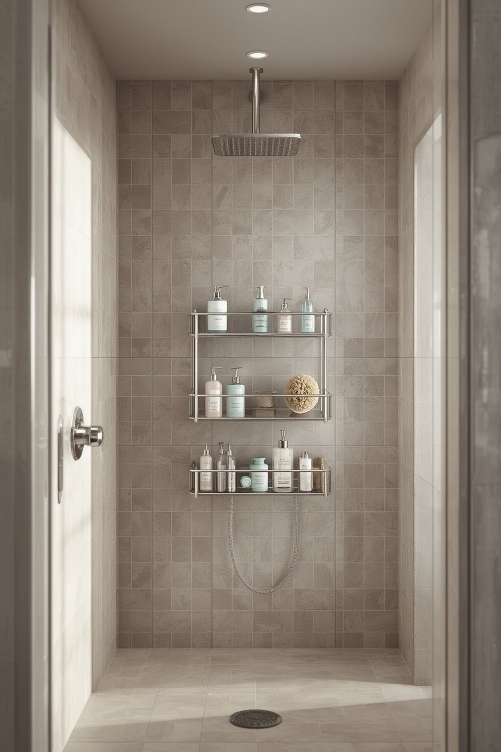 shower caddy large capacity in modern bathroom