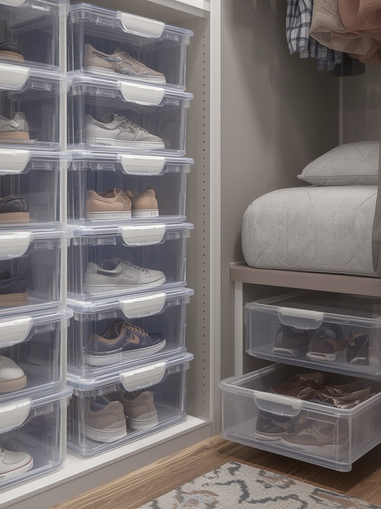 Shoe Organizers: 12 Ultimate Steps For An Amazing Closet In 2026 2 stackable shoe boxes for sneaker storage and closet organization