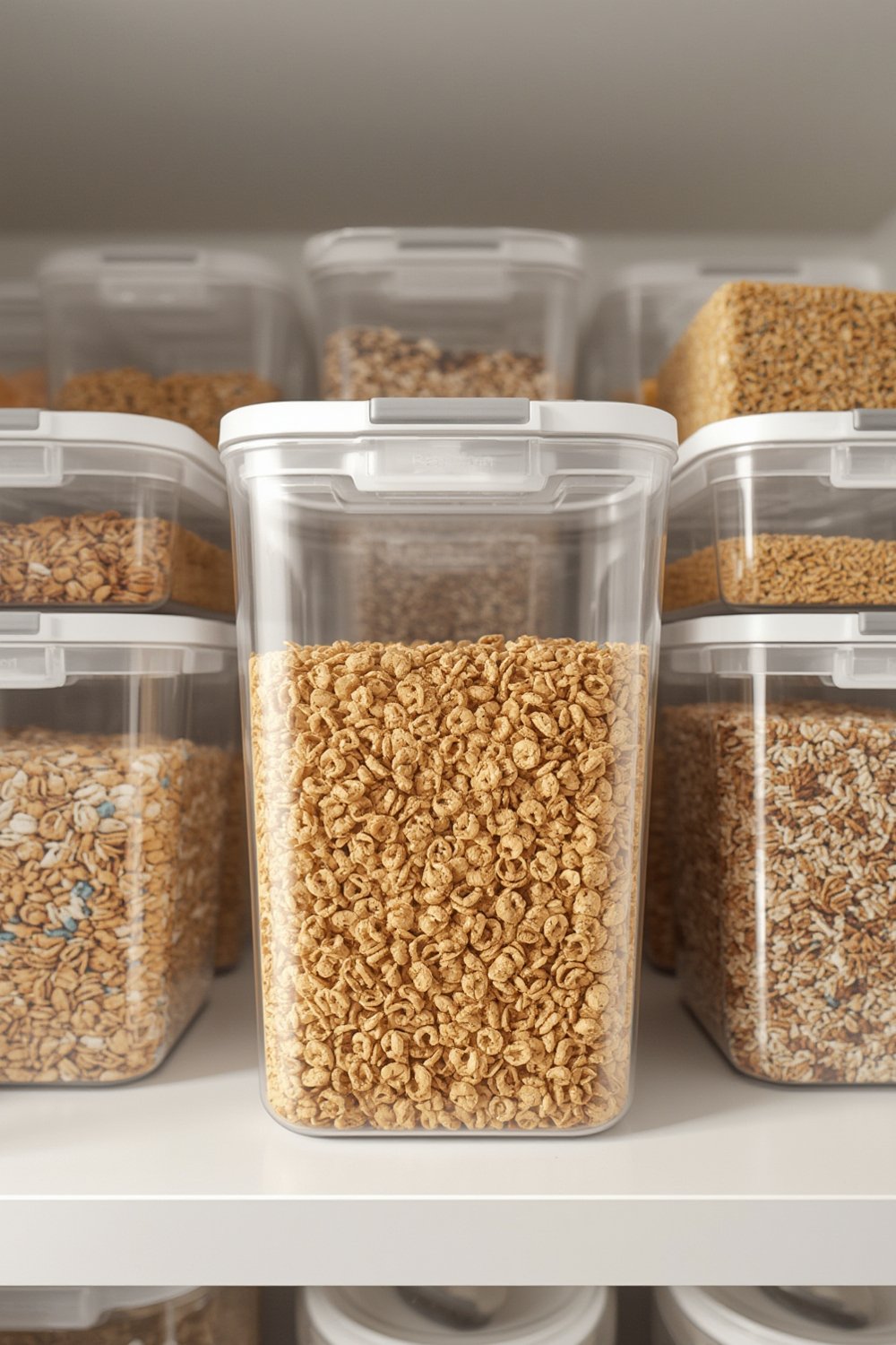 cereal container in use in a modern kitchen pantry