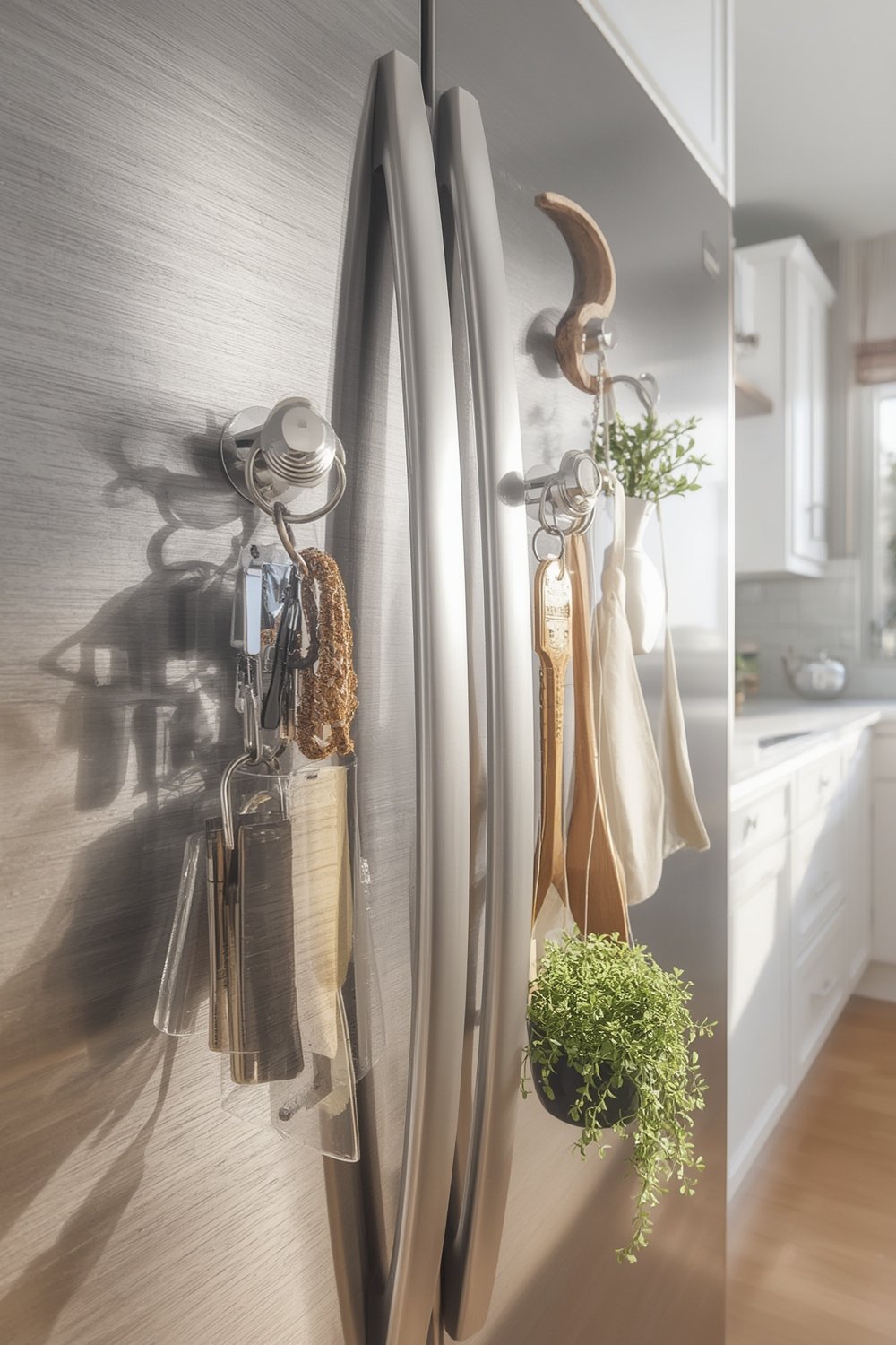 Magnetic Hooks: 6 Ultimate Solutions For Best Organization In 2026 1 magnetic hooks hanging utensils on refrigerator as storage solutions