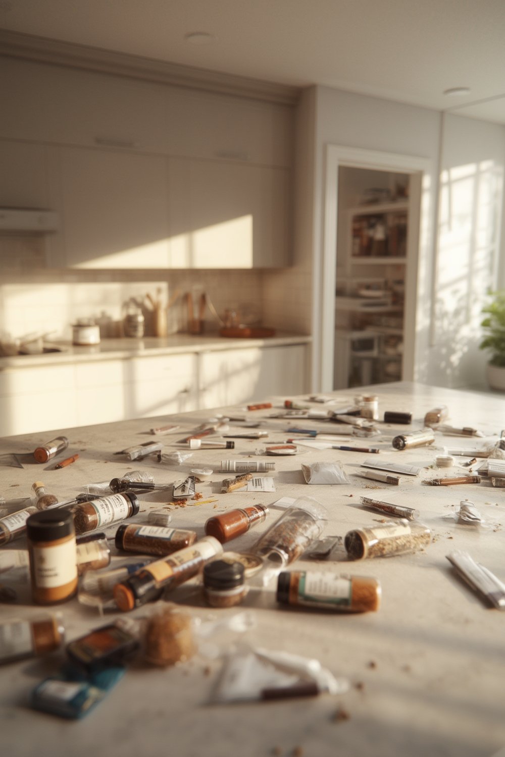 spice organizer - Copco tiered shelf loaded with spice bottles in kitchen cabinet
