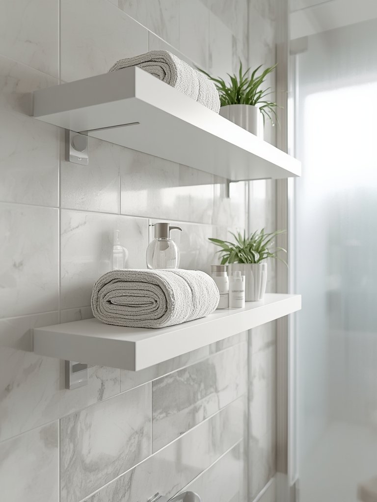 wall shelves with invisible brackets - detail shot